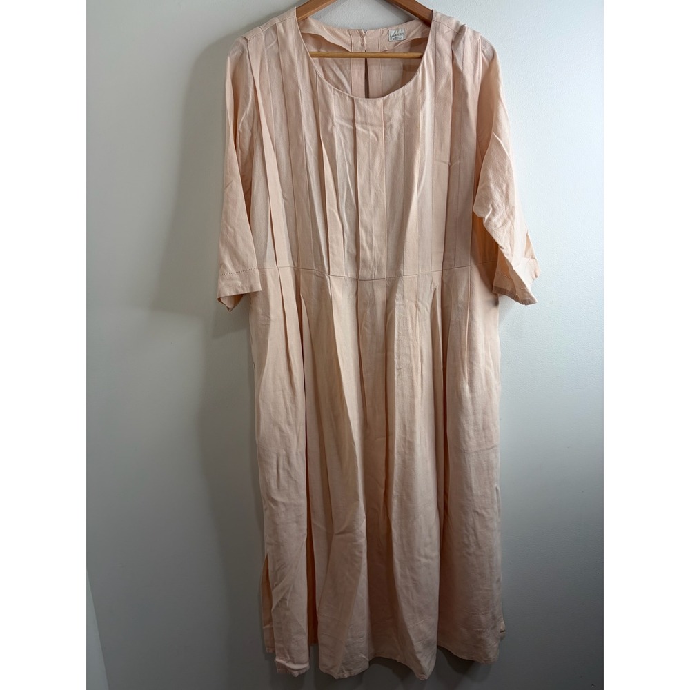 Poetry Linen Blend Pintuck Pleated‎ Long Dress 12 Peach Cottage Prairie Coastal